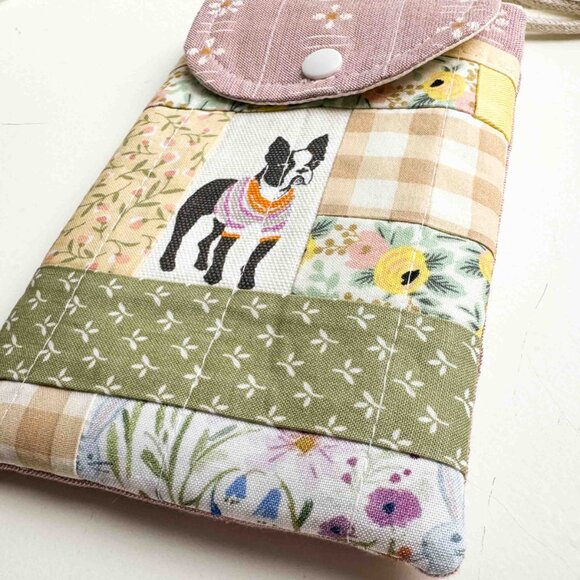 Handmade boston terrier patchwork cell phone/passport bag - Picture 4 of 10